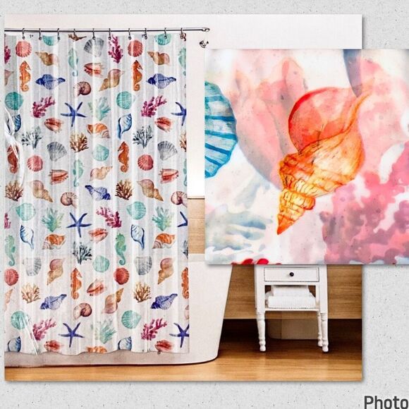 NWT Splash HOME Peva COVE White, Blue, Green, Red, Pink & Orange Shower Curtain - Picture 1 of 12